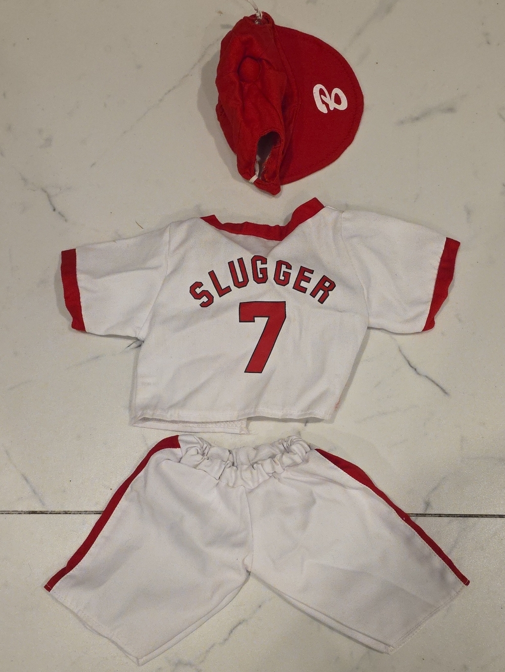 Unbranded White & Red 'Slugger' Dog Baseball Outfit - Number 7